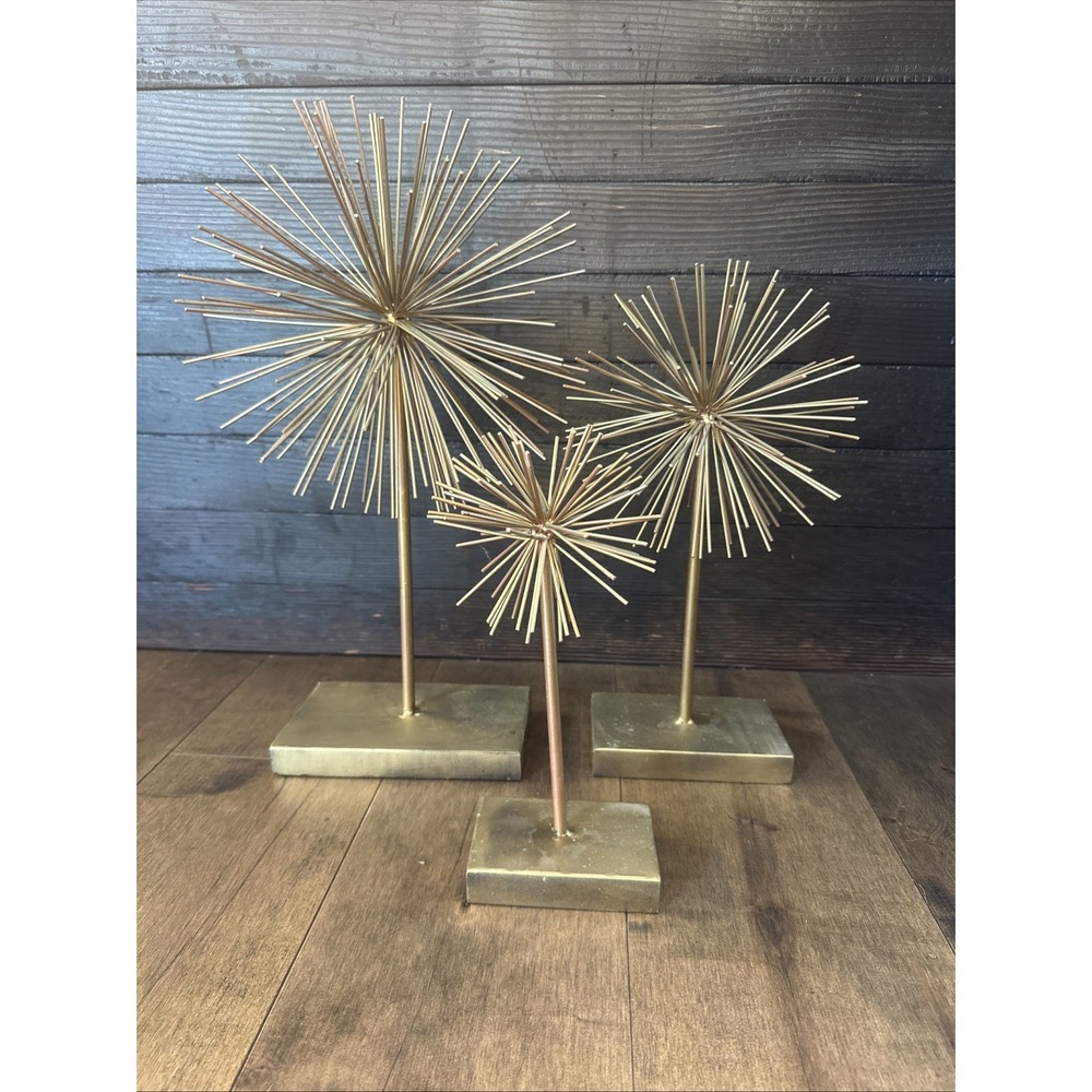 Vintage Mid-Century Style Metal Starburst Urchin Pom Pom Gold Sculpture X 3